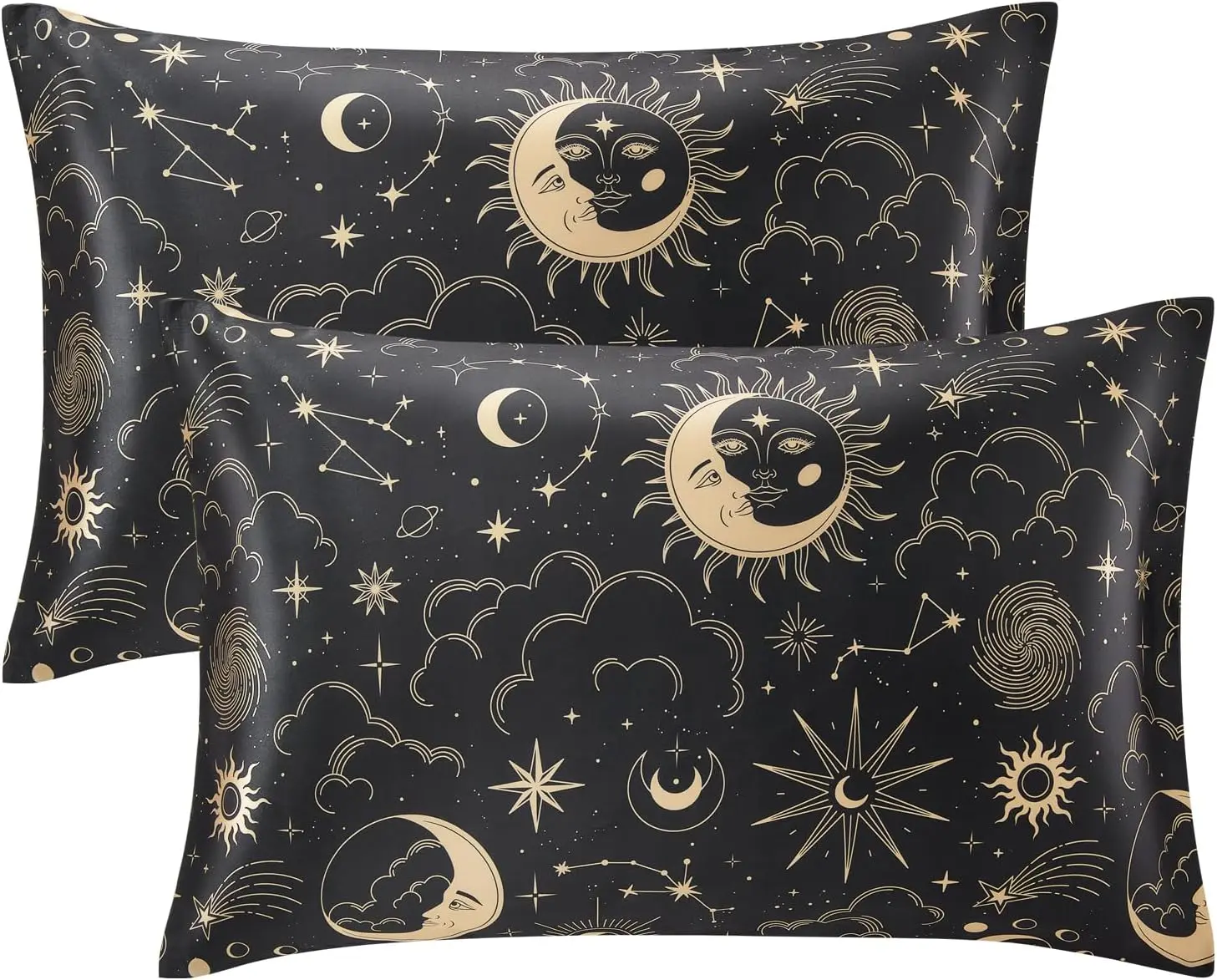 Satin Pillowcase for Hair and Skin Queen - Black Printed Silk Pillow Cases 2 Pack 20x30 inches - Satin Pillow Cases Set of 2 with Envelope Closure, Gifts for Women Men