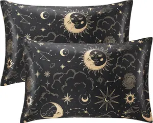 Satin Pillowcase for Hair and Skin Queen - Black Printed Silk Pillow Cases 2 Pack 20x30 inches - Satin Pillow Cases Set of 2 with Envelope Closure, Gifts for Women Men