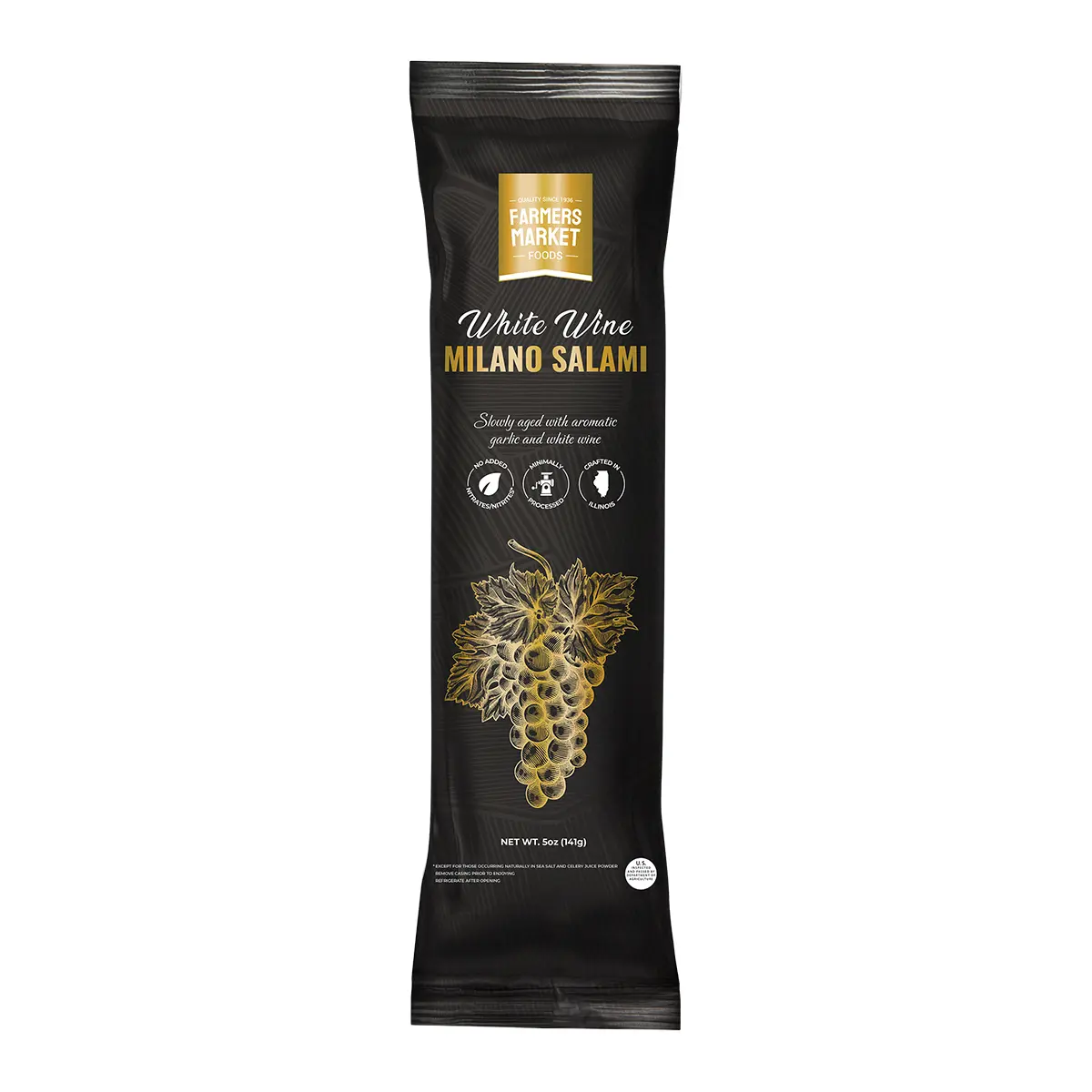 Farmers Market Foods White Wine Flavor Italian Style Milano Salami - Gourmet Clean Label Sugar Free Ambient Snack, Gluten Free, High Protein, Low Carb, Shelf Stable Artisan Meat, 5oz for Grazing Tables