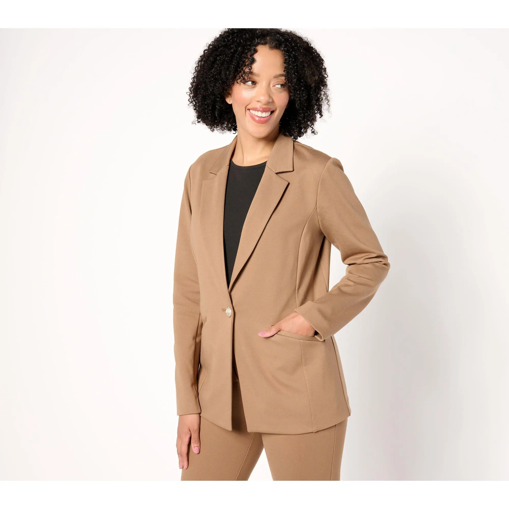 Tailored by Susan Graver Petite Smart Ponte 350 Notch Collar Blazer