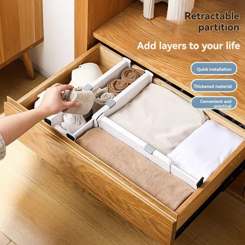 Adjustable Drawer Dividers 4 Pack Expandable Organizers for Efficient Storage in Bedroom, Bathroom, Kitchen, and Office