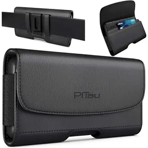 Case for Large  Plus, Pro Max 16 15 14 13 12 11 Xs,  Galaxy S25+ S24+ S23+ S22+ S21+, Cell Phone Belt Holster Clip, ID Card Holder Pouch, Fits  Case - Black