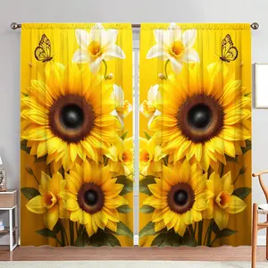 Sunflower & Butterfly Print Door Curtain, 1 Set Colorful Door Curtain, Home Decor for Living Room Bedroom, Room Divider Curtain, Window Curtain