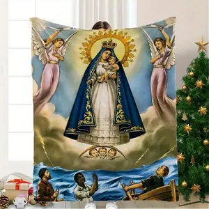 Charity Virgin Mary Pattern Digital Printed Plaid , Extra Large Plush Design, Suitable for Bed and Sofa, Modern Style, All Seasons, Machine Washable, Travel, Camping,and Nap Friendly, Unique Birthday  spiritual Whimsical Blanket cozy movie gift love