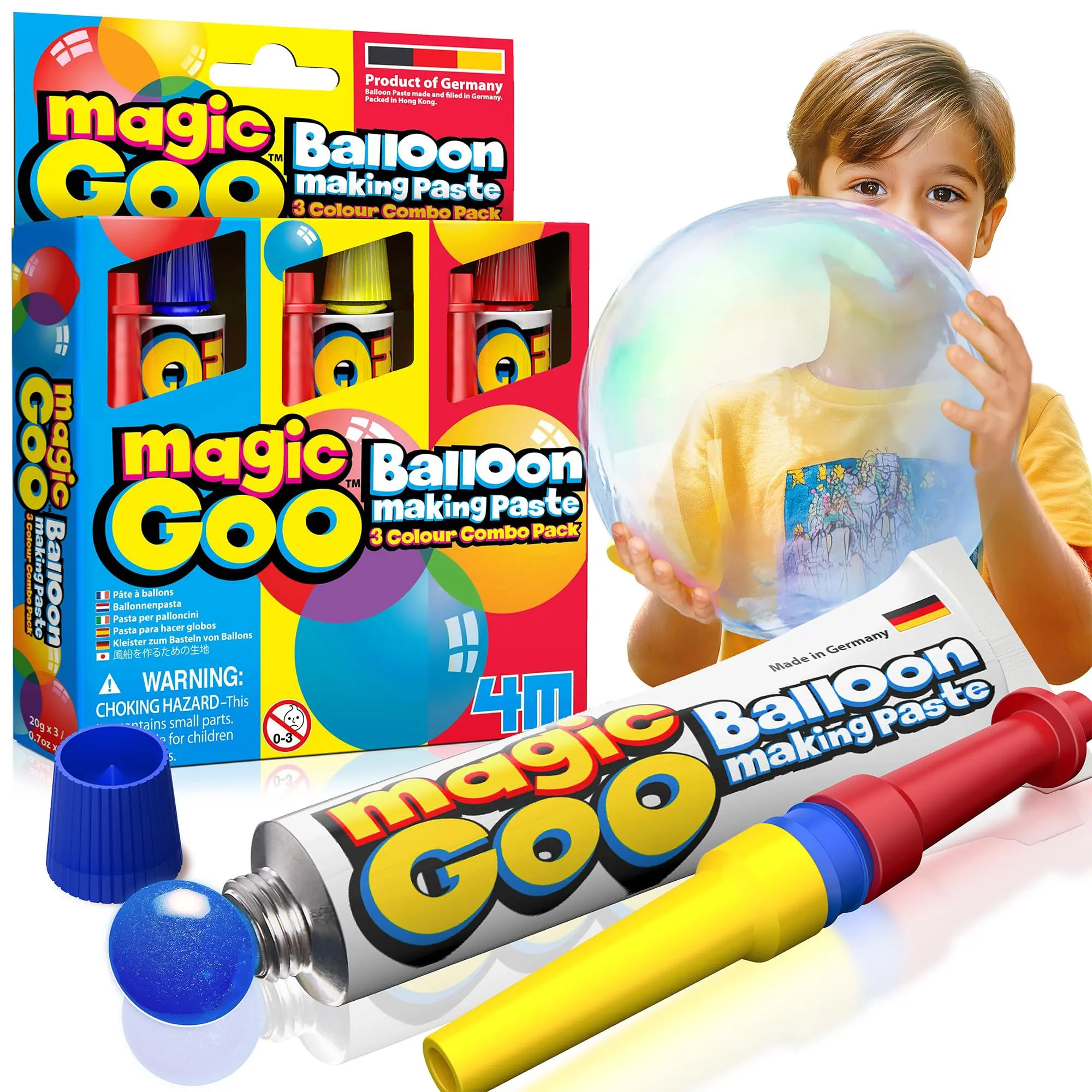 Magic Goo - Plastic Bubble Balloons Variety Pack Of 3 Colors Blow Up With Straw Clear Bubbles For Party Favors Large