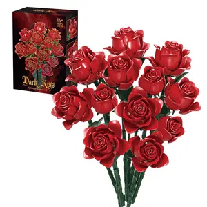 548-Piece Midnight Theme Dark Kiss Botanical Flower Bouquet Building Set, Decorative Ornaments Building Kit, Adult Aesthetic Plant Decor, Mother's Day Gift Set, Valentine's Day Gift