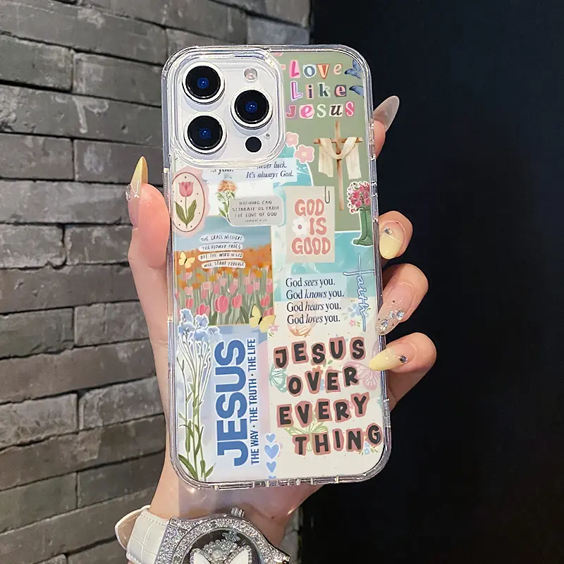 Magnetic Soft Silicone TPU Phone Case Cover Protector for iPhone 11-17 Pro Max, MagSafe Compatible with MagSafe, Waterproof, Stylish Jesus Collage Cross Aesthetic, Lightweight, Anti-Scratch, Camera Protection, Casing Accessory