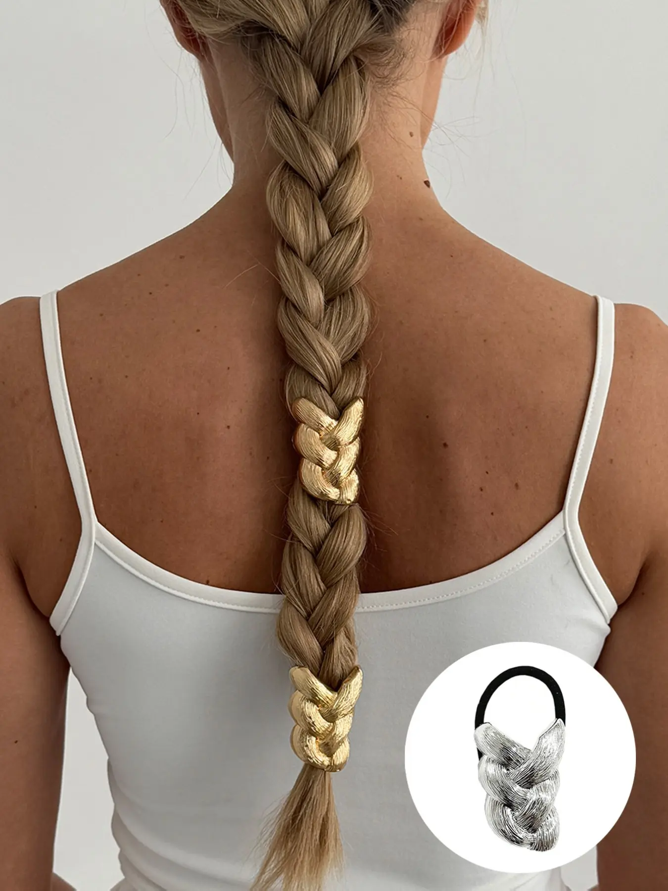 2-pack metal braided hair bands, Hair rubber bands, for women, elastic ponytail hair bands, non-damaging ponytail fixers, suitable for braided hairstyles, perfect hair accessories for Eid al-Fitr, parties, gatherings, Hairbands