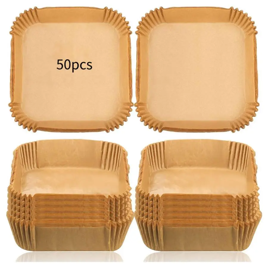 Disposable Air Fryer Liner, 50/100pcs Non-stick Oil-proof Parchment Paper, Baking Supplies, Multipurpose Oil-absorbing Paper Tray for Home Kitchen