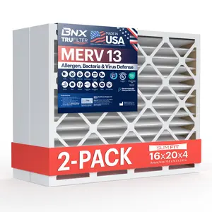 BNX TruFilter 16x20x4 Air Filter MERV 13 (2-Pack) - MADE IN USA - Electrostatic Pleated Air Conditioner HVAC AC Furnace Filters for Allergies, Pollen, Mold, Bacteria, Smoke, Allergen, MPR 1900 FPR 10