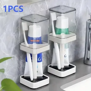 Toothbrush Holder with Cup, Single Pack Toothbrush Organizer, Bathroom Storage Tool for Home & Hotel Use, Essential Bath Accessories, Toothpaste Holder, Dustproof Toothbrush Holders