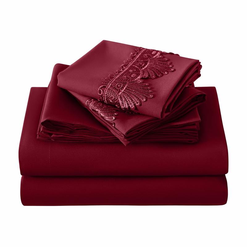 Luxurious Orange Bed Sheet Set with Elegant Lace Detailing for a Comfortable Sleep Experience. King size