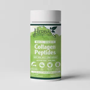 Herbal Connections Multi-Source Collagen Peptides Powder – 10 g Types I II III IV V X Collagen + Probiotic & Enzymes for Hair, Skin, Joint & Gut Support | Grass-Fed Bovine, Wild-Caught Fish, Chicken Bone Broth, Eggshell | Unflavored,  24 Servings