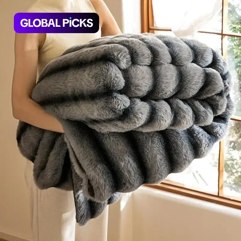 Deep Faux Rabbit Fur Blanket, Ultra-Soft & Skin-Friendly, King/Queen Size, Ideal for Sofa, Bed & Travel, Soft Blanket Throw, Blanket For Couch #GLOBAL PICKS