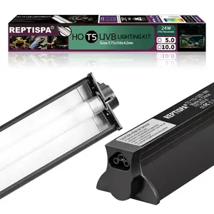 T5 HO UVB Lighting Combo Kit, 8/24/39W Reptile Light Fixture with Fluorescent Light Bulbs, Tropical 5.0/10.0 UVB Light for Reptiles and Amphibians, Basking Light for Bearded Dragon, High Output Natural Light
