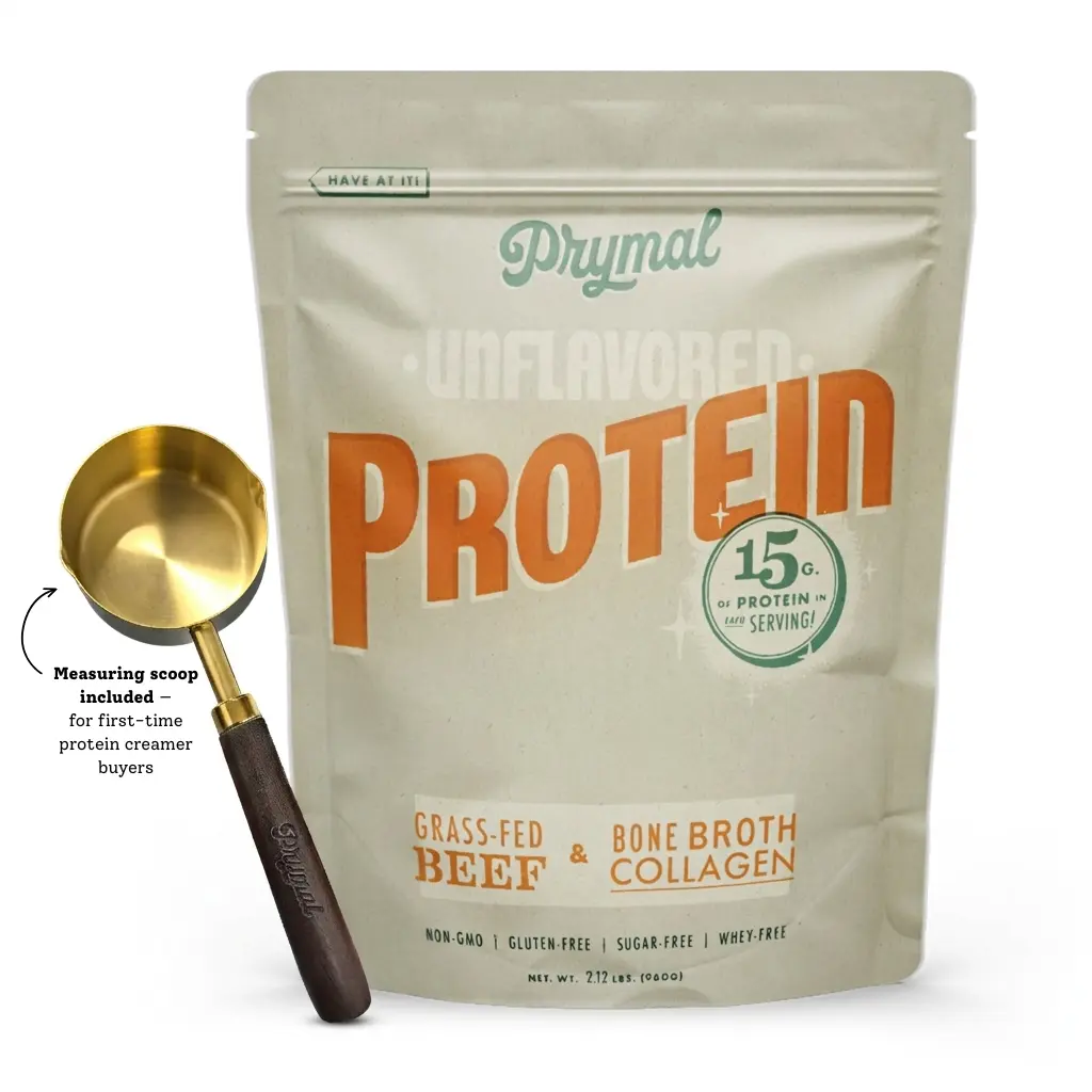 Prymal Unflavored Protein Collagen Creamer, Grass-Fed Beef Bone Broth Collagen for Skin and Hair, 15g Protein per Serving, 0g Sugar, No Seed Oils, Keto Friendly, Lactose-Free, Gluten-Free, 60 Servings
