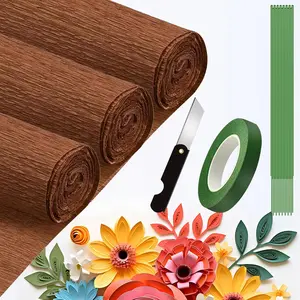 Crepe Paper Roll (9.8Inch x 8.2Ft/3Rolls),DIY Gift Crepe Paper Sheet Color Paper Flower Set for Birthday Decoration, Party Decoration and Wedding Decoration (Brown)