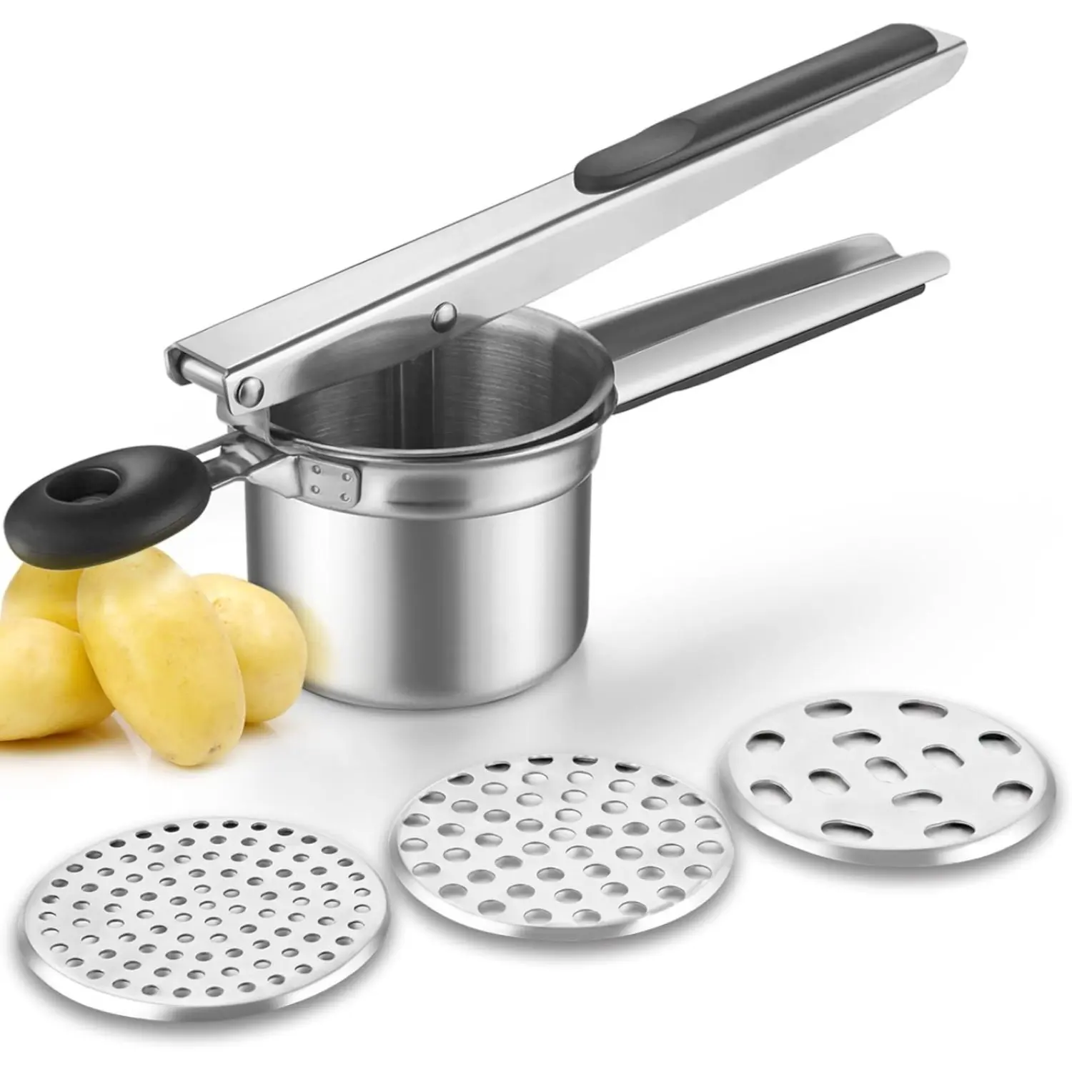 Potato Masher,Potato Ricer With 3 Discs,Potato Masher,  Heavy Duty Stainless Steel Potato Ricer for Mashed Potatoes, Press and Ricer Kitchen Tool, Utensils, Vegetable, Black