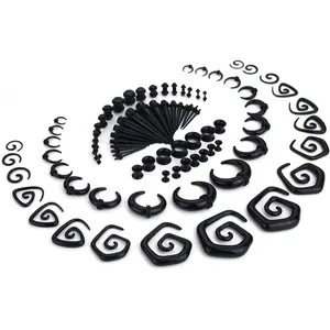 FASACCO 86Count Ear Stretching Kit Acrylic Tapers and Plugs Spiral Tapers Silicone Tunnels Gauges Expander Set Ear 14G-00G Body Piercing Jewelry Set