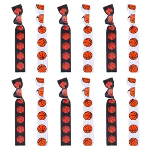 12Pcs Basketball Hair Ties Elastic Basketball Hair Bands No Crease Sports Ponytail Holders Basketball Ribbon Hair Accessories for Girls Women Party Team Members (Basketball)