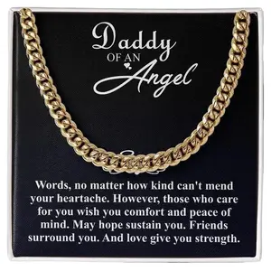 Daddy of an Angel Baby Loss Gift Curb Chain Necklace Adjustable 18-22" Polished Stainless Steel & 14k Gold Over Stainless Steel Chain with Message Card Sentimental Gift for Dad from Miscarriage Baby Angel