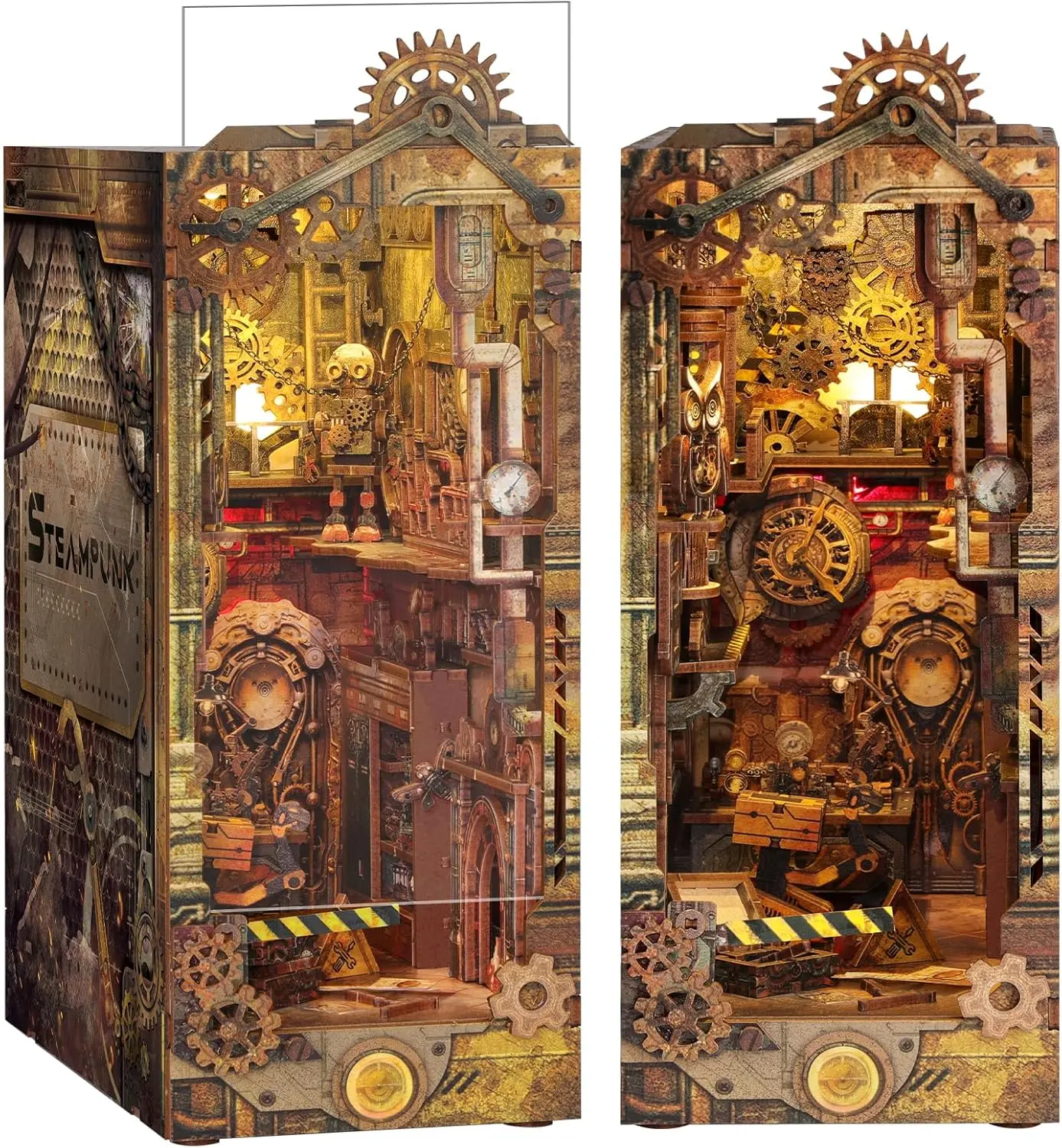 DIY Book Nook Kit - Miniature Dollhouse Kit 3D Wooden Puzzles Booknook with LED Light - Model Craft Kits for Adults Bookshelf Insert Decor Birthday Gifts(Steampunk)