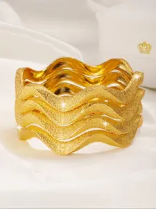 Luxurious Asymmetric Bangles Set, Plated 21k Gold, Women's Charm Bracelets, Wedding Party Jewelry, Ladies' Gift, Elegant Jewelry Bracelet