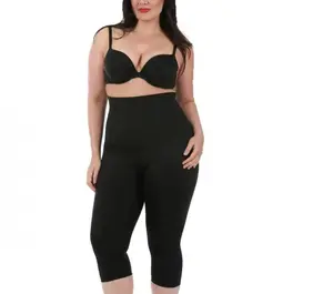 InstantFigure Plus Size Hi-Waist Double Control Capri Leggings WPL017C Tummy Control Shapewear - Women's High Waisted Compression Leggings, Supportive Nylon Spandex Blend, Made In USA