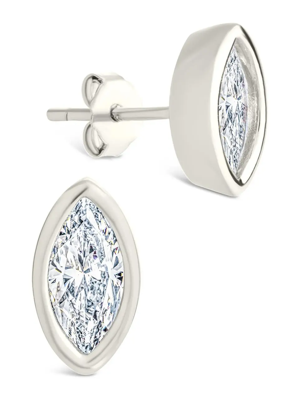 Sterling Silver Marquise Cut Bezel Set Stud Earrings