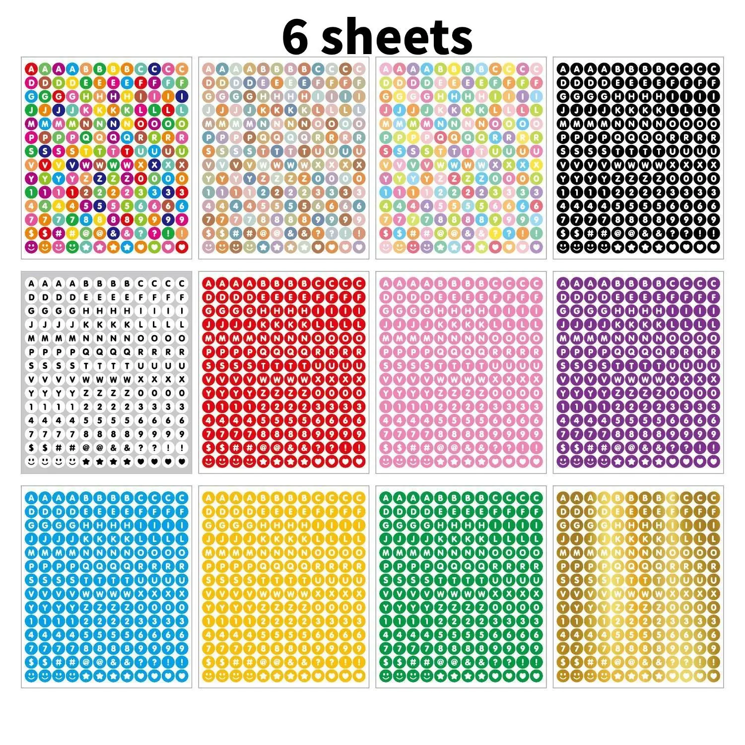 Colorful Round Alphabet Stickers Set, 6 Sheets/sheet, Waterproof 0.5-Inch Letters & Numbers, Ideal for Scrapbooking, Journaling, DIY Projects, Sticker Collage Pack, Aesthetic Stickers, Diy Art Stickers, Diy Crafts Stickers, Adhesive Decals