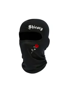 Letter & Flower Print Ski Mask, Unisex Woven Fabric Balaclava for All Seasons, Sporty Style Face Cover for Outdoor Activities, Outdoor Sports Mask