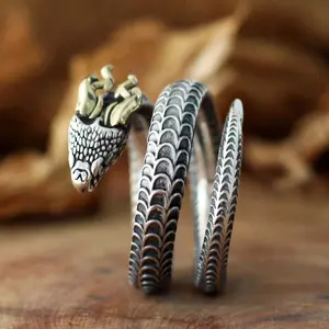 Snake ring like a dragon with horns, multi-turn adjustable retro personality, versatile and fashionable design, exquisite ring
