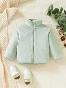 Autumn And Winter Baby Boys' Clothing Light Green Zipper Fleece Warm Coat Classic Simple Timeless