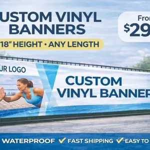 Custom Vinyl Banner 18” Height Any Length Business Sign Waterproof Indoor Outdoor Fast Shipping Easy to Install