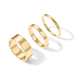 PAVOI 18K Gold Plated 3 Rings Set - Gold Stacking Rings for Women - Stacking Ring Set
