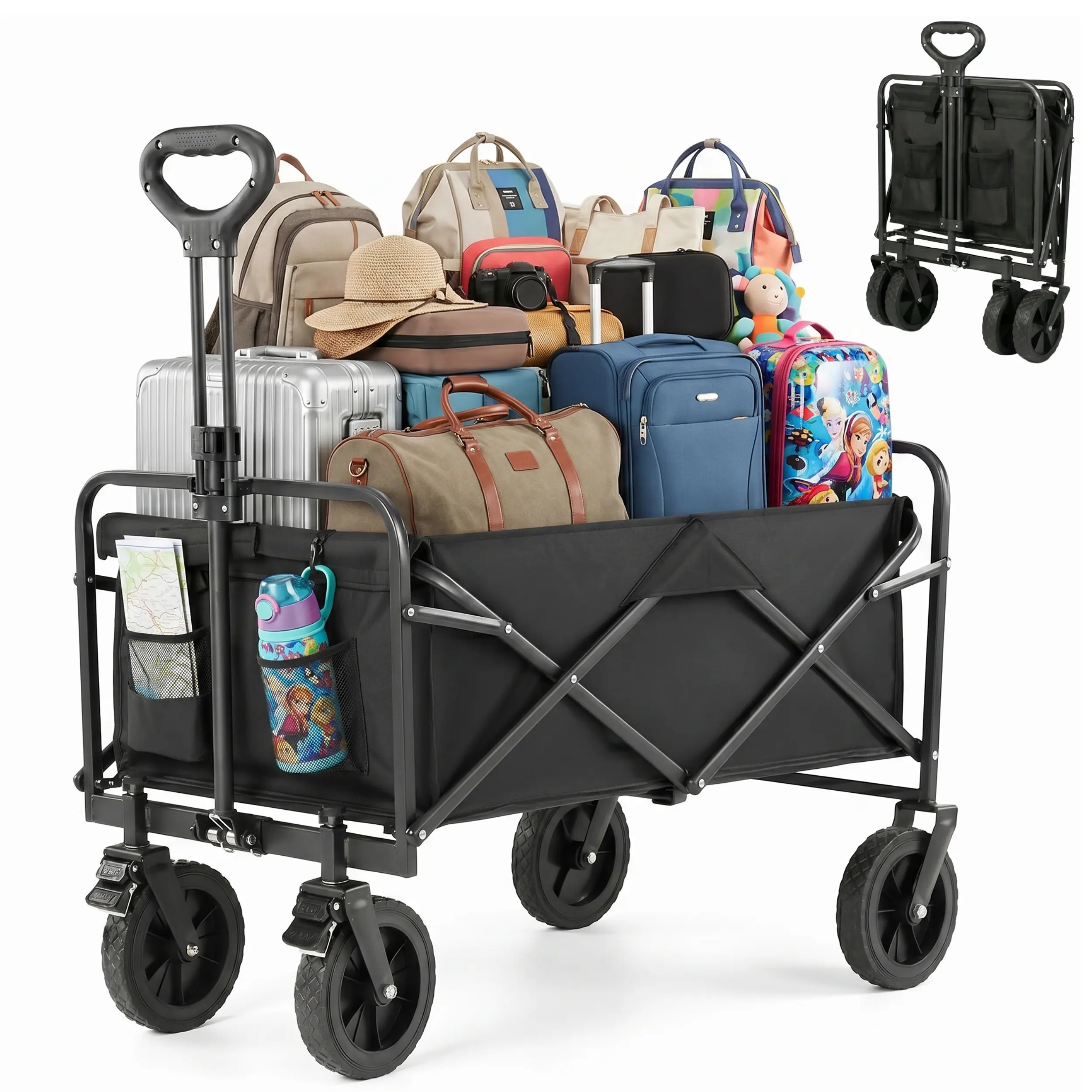 【Backtoschool】Waterproof Oxford Folding Wagon, 350/450 LBS Heavy Duty Collapsible Cart - Portable Utility Wagon with Off-Road Wheels for Sports Tailgating, Beach & Shopping, Fathers day gift
