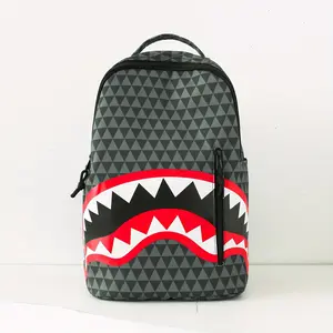 [Shark Print Backpack] Stylish Shark Print Backpack - Lightweight, Adjustable Straps, Large Capacity, White & Gray Design, Perfect for School, Work, or Casual Outings, Casual Daypack |   Trendy Backpack |   Secure Zipper Closure, Shark Backpack