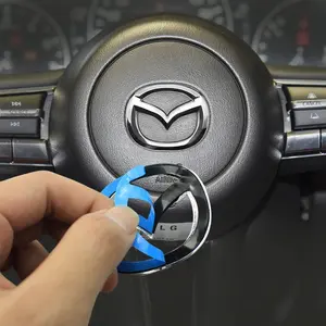 ABS Carbon fiber 3D Car Steering Wheel Center Emblem Sticker For Mazda 2 3 6 5 Demio CX3 CX4 CX5 CX-4 CX-5 CX7 CX30 MX3 MX5 MS Speed Axela Atenza Interior Decoration Sticker Accessories