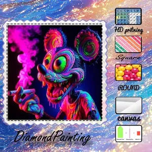 5D-DIY, premium velvet canvas, diamond art, diamond painting kit, colorful, psychedelic, cartoon AB diamonds, fairy dust diamonds, crystal diamonds, perfect home decoration, handmade diamond art painting kit, special craft diamond art kit.