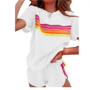 Women's 2 Piece Outfits Summer Casual Matching Sets Short Sleeve Crewneck T-Shirt and Elastic Waist Shorts Lounge Sweatsuits Tracksuit