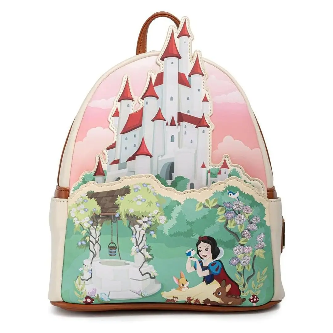 Loungefly Disney Snow White Castle Series Graphic Faux Leather Mini Backpack for Adults with Adjustable Shoulder Strap