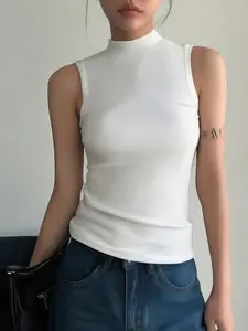 Women's Moisture-Wicking Ribbed Workout Tank Tops, Mock Neck Slim Fit Sleeveless Athletic Tops, Breathable Quick Dry Shirts for Gym Yoga Running Outdoor Training