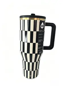 HydroJug 40oz Trendy Checkerboard 40oz Tumbler with Handle, Insulated Stainless Steel Water Bottle with Straw, Leakproof Lid for On-the-Go Hydration & Outdoor Adventures Drinkware Flasks Bottled Mug Portable travel beverage coffee bottle