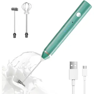 Milk Frother Rechargeable Handheld Electric Whisk Coffee Frother Mixer with 3 Stainless whisks 3 Speed Adjustable  Maker Blender for Coffee Matcha Latte Cappuccino Hot (Green)