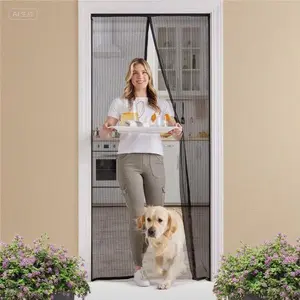 Heavy Duty Magnetic Mesh Door, Hands Free Automatic Closure Keeps Bugs Out, Durable Patio Sliding Cover with Reinforced Edges, Window Screen Protector for Pets, Black 38x82 Inches, Weather Resistant