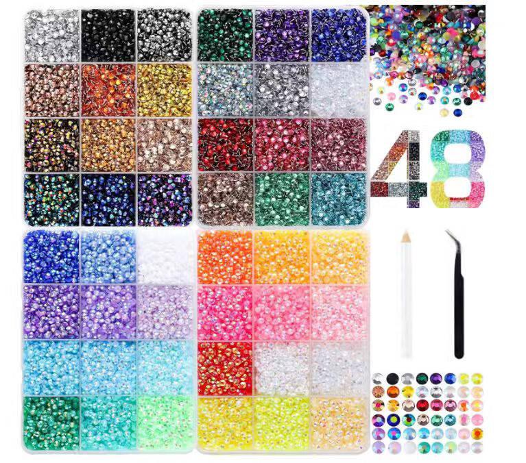 DIY Bedazzling Kit with Mixed  Tweezers,Pick up Pen and Gifted Tools for DIY Crafts Apparel Nail Art ，34000Pcs 40 different Jelly Synthetic Rhinestones for Bedazzling, 3mm Multicolor Resin Flatback Synthetic Gems for Diamond Art,  Kit for Crafting
