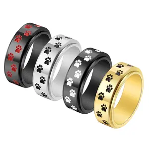 Personalized cute dog paw rotatable ring fashionable men's 8MM ring