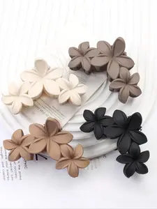 4pcs Simple Solid Color Plain Flower Design Flat Claw Clips Hair Claw Clips, Daily Casual Versatile Hair Accessories for Women, Matt Easy Grasping Clip for Hairstyle Ideas, Hair Clip Set