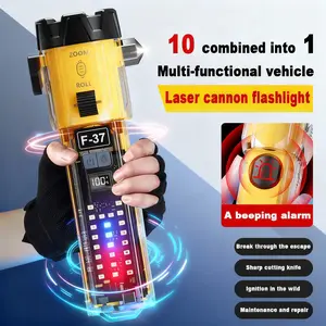 Flashlight, strong light LED, long-range multi-function safety hammer, home and outdoor emergency rescue, portable self-defense flashlight
