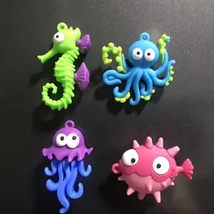Cartoon Sea Animal Design Fridge Magnet, 4 Counts/set Cute Simulation Sea Animal Magnet, Creative Magnet for Home Kitchen Office Dormitory, Decor, Decoration, Refrigerator Decorating Magnet